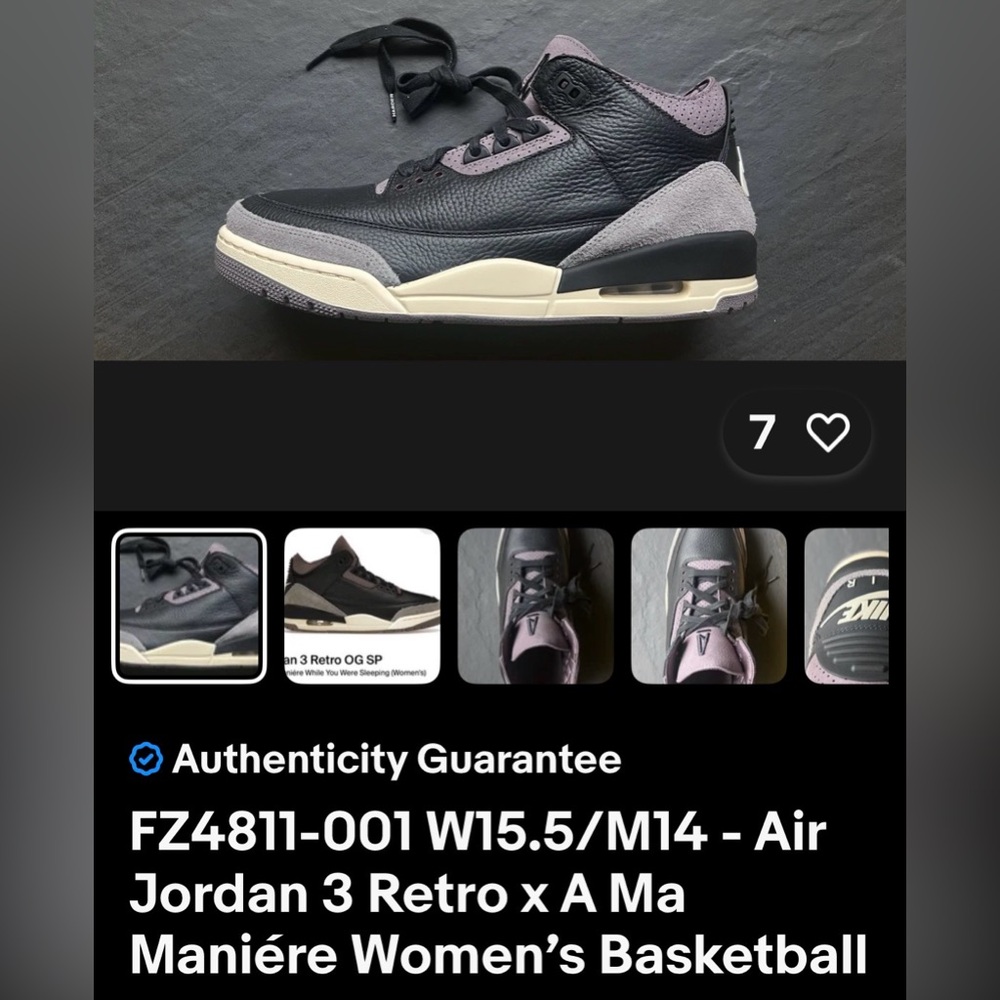 FZ4811-001- Air Jordan 3 Retro x A Ma Maniére Women’s 15.5 Men 14 No Box